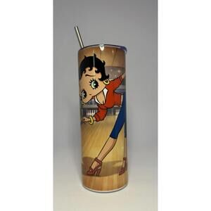 20 oz Bowling Betty Boop Stainless Steel Tumbler with Lid, Straw